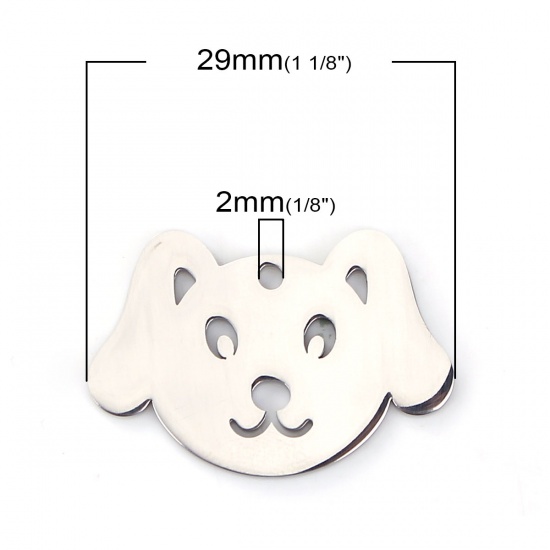 Picture of 304 Stainless Steel Pet Silhouette Charms Dog Animal Silver Tone Hollow 29mm(1 1/8") x 20mm( 6/8"), 1 Piece