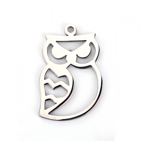 304 Edelstahl Haustier Silhouette Anhänger Eule Silberfarbe Hohl 30mm x 20mm, 1 Stück