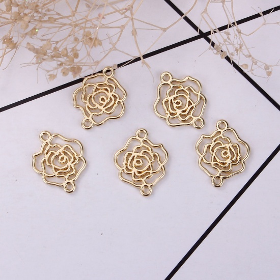 Image de Connecteurs en Alliage de Zinc Rose Doré Creux 17mm x 14mm, 20 Pcs