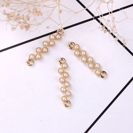 Zinc Based Alloy Connectors S-shape Gold Plated White Imitation Pearl 24mm x 5mm, 10 PCs