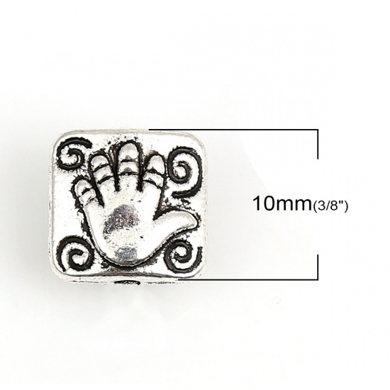Picture of Zinc Based Alloy Spacer Beads Square Antique Silver Hand 10mm x 10mm, Hole: Approx 1.3mm, 50 PCs