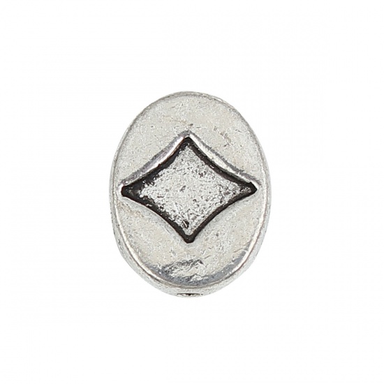 Picture of Zinc Based Alloy Spacer Beads Oval Antique Silver Color Rhombus 12mm x 9mm, Hole: Approx 1.2mm, 50 PCs