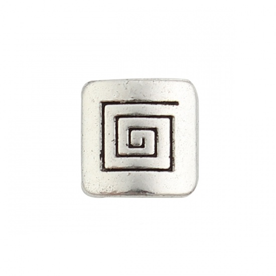 Picture of Zinc Based Alloy Spacer Beads Square Antique Silver Color Spiral 10mm x 10mm, Hole: Approx 1.6mm, 50 PCs