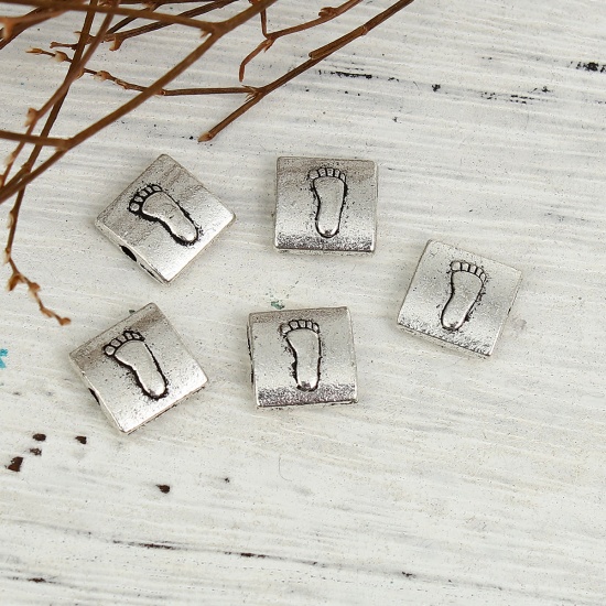 Picture of Zinc Based Alloy Spacer Beads Square Antique Silver Footprint 11mm x 11mm, Hole: Approx 1.9mm, 50 PCs