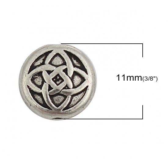 Picture of Zinc Based Alloy Spacer Beads Round Antique Silver Color Flower About 11mm Dia, Hole: Approx 1.3mm, 50 PCs
