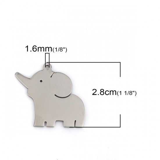Picture of 304 Stainless Steel Pet Silhouette Pendants Elephant Animal Silver Tone 30mm(1 1/8") x 28mm(1 1/8"), 1 Piece