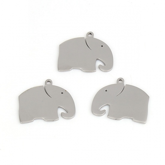 Picture of 304 Stainless Steel Pet Silhouette Charms Elephant Animal Silver Tone 28mm(1 1/8") x 24mm(1"), 1 Piece