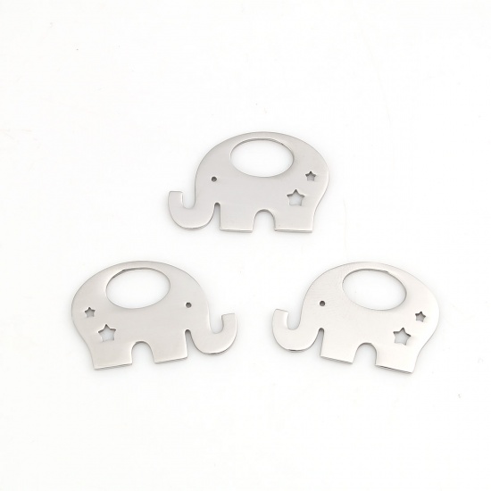Picture of 304 Stainless Steel Pet Silhouette Pendants Elephant Animal Silver Tone Star 31mm(1 2/8") x 20mm( 6/8"), 1 Piece