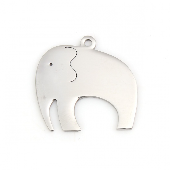 Imagen de 304 Acero Inoxidable Silueta Animal Colgantes Charms Elefante Tono de Plata 28mm x 27mm, 1 Unidad
