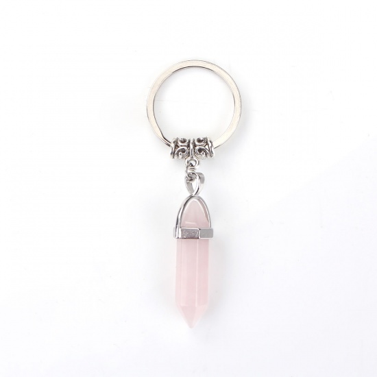 Bild von Stein Schlüsselkette & Schlüsselring Krayon Silberfarbe Rosa Yoga Heilung Facettiert 70mm x 25mm, 1 Stück