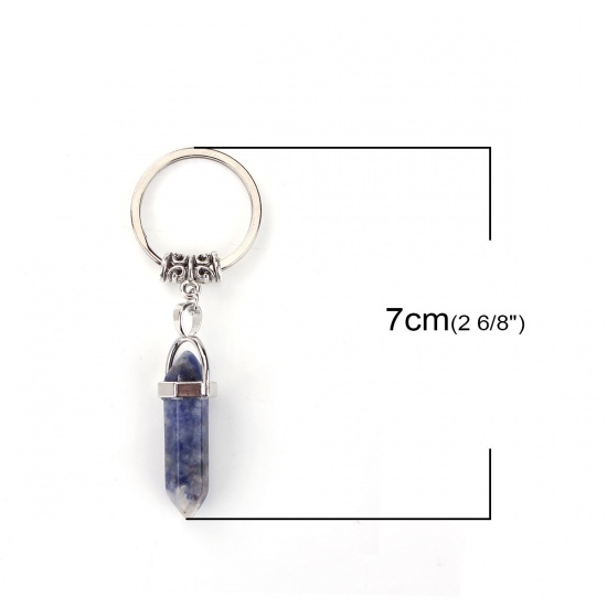 Bild von Stein Schlüsselkette & Schlüsselring Krayon Silberfarbe Blau Yoga Heilung Facettiert 70mm x 25mm, 1 Stück