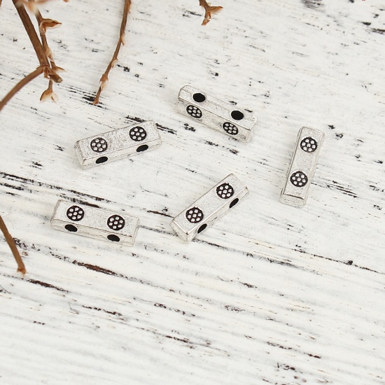 Picture of Zinc Based Alloy Spacer Beads Two Hole Rectangle Antique Silver Flower 10mm x 3mm, Hole: Approx 1.3mm, 200 PCs