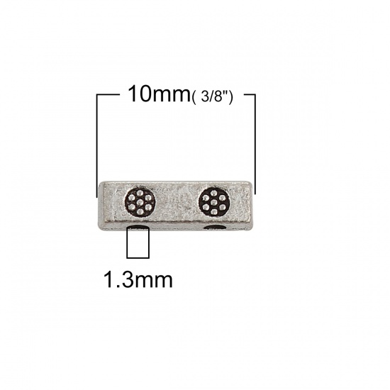 Picture of Zinc Based Alloy Spacer Beads Two Hole Rectangle Antique Silver Flower 10mm x 3mm, Hole: Approx 1.3mm, 200 PCs