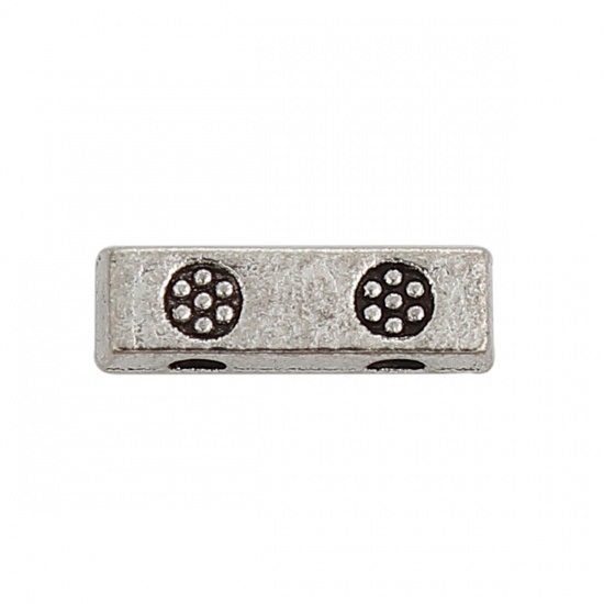 Picture of Zinc Based Alloy Spacer Beads Two Hole Rectangle Antique Silver Flower 10mm x 3mm, Hole: Approx 1.3mm, 200 PCs