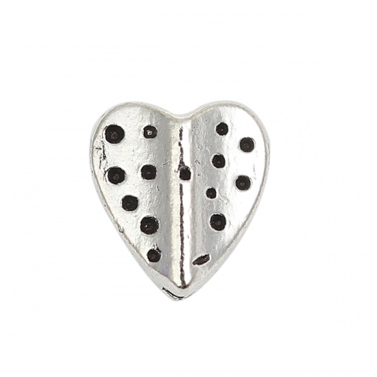 Bild von Zinklegierung Zwischenperlen Spacer Perlen Herz Antiksilber 10mm x 9mm, Loch:ca. 1.6mm, 100 Stück