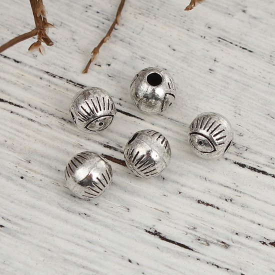 Picture of Zinc Based Alloy Spacer Beads Round Antique Silver Eye About 6mm Dia., Hole: Approx 1.7mm, 100 PCs