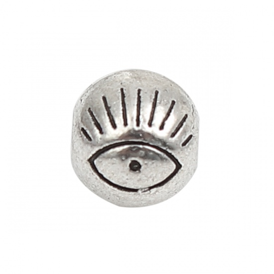 Изображение Цинковый Сплав Бусины Круглые Античное Серебро Глаз Резные Около 6мм Диаметр, Отверстие:примерно 1.7мм, 100 ШТ