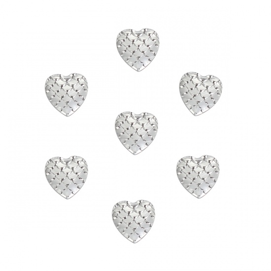 Picture of Resin Mermaid Fish/ Dragon Scale Dome Seals Cabochon Heart Silver 12mm( 4/8") x 12mm( 4/8"), 100 PCs