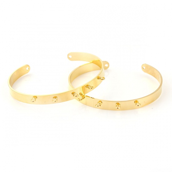 Image de Bracelet Manchette Jonc Semi-Ouvert en Laiton Base de Bracelets pour la Fabrication de Bijoux DIY Pouvoir Accrocher des Breloques Doré 16cm long, 1 Pièce