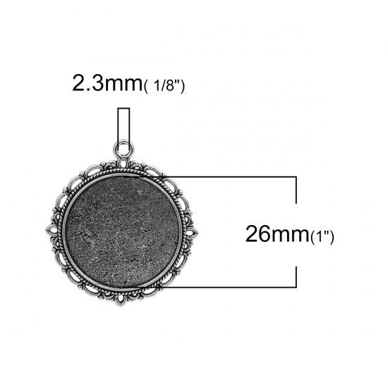 亜鉛合金 ペンダント 円形 銀古美 台座付 ( 26mmに合う) 39mm x 35mm、 10 個 の画像