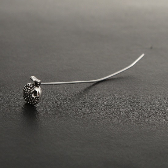 Picture of Zinc Based Alloy Ball Head Pins Antique Silver Apple Fruit (Can Hold ss6 Pointed Back Rhinestone) 5.5cm(2 1/8") long, 0.7mm (21 gauge), 20 PCs