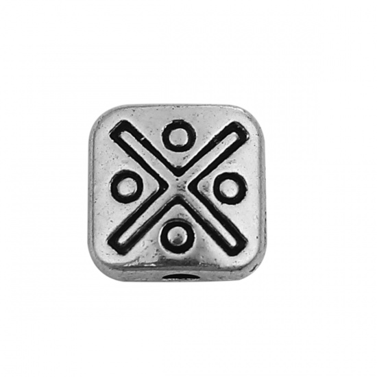 Picture of Zinc Based Alloy Spacer Beads Square Antique Silver 8mm x 8mm, Hole: Approx 1.6mm, 100 PCs