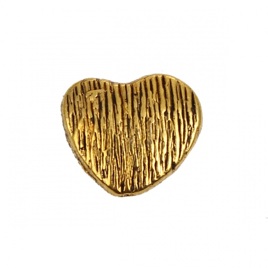 Bild von Zinklegierung Zwischenperlen Spacer Perlen Herz Antik Golden Streifen 12mm x 11mm, Loch:ca. 1.3mm, 50 Stück