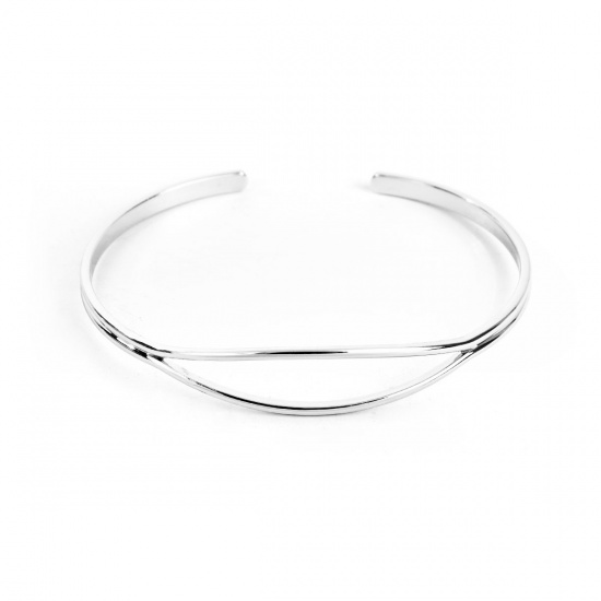 Picture of Brass Open Cuff Bangles Bracelets Marquise Silver Plated 18cm(7 1/8") long, 1 Piece                                                                                                                                                                           