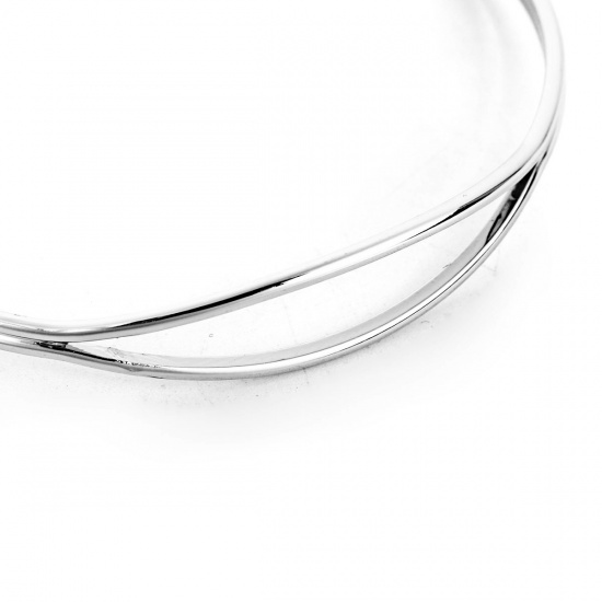 Picture of Brass Open Cuff Bangles Bracelets Marquise Silver Plated 18cm(7 1/8") long, 1 Piece                                                                                                                                                                           