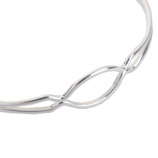 Picture of Brass Open Cuff Bangles Bracelets Marquise Silver Plated 15.5cm(6 1/8") long, 1 Piece                                                                                                                                                                         