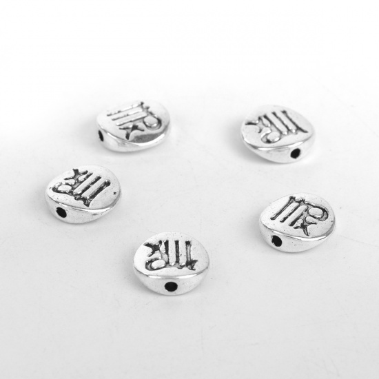 Picture of Zinc Based Alloy Spacer Beads Round Antique Silver Virgo Sign Of Zodiac Constellations About 10mm Dia, Hole: Approx 1.5mm, 50 PCs
