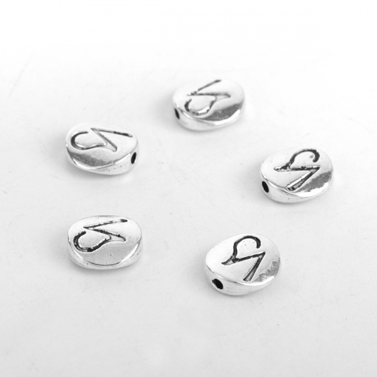 Picture of Zinc Based Alloy Spacer Beads Round Antique Silver Capricornus Sign Of Zodiac Constellations About 10mm Dia, Hole: Approx 1.5mm, 50 PCs