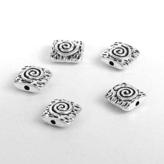 Picture of Zinc Based Alloy Spacer Beads Square Antique Silver Color Spiral 10mm x 10mm, Hole: Approx 1.4mm, 50 PCs