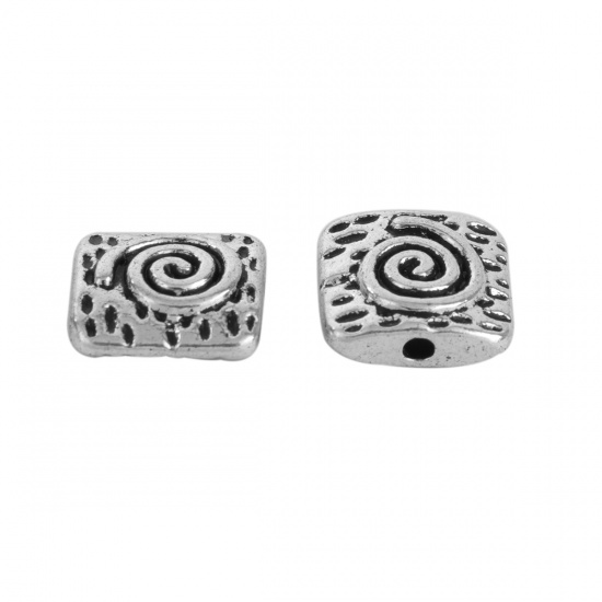 Picture of Zinc Based Alloy Spacer Beads Square Antique Silver Color Spiral 10mm x 10mm, Hole: Approx 1.4mm, 50 PCs