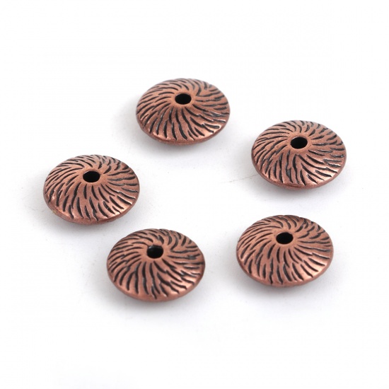 Picture of Zinc Based Alloy Spacer Beads Round Antique Copper Stripe About 12mm Dia, Hole: Approx 1.7mm, 50 PCs