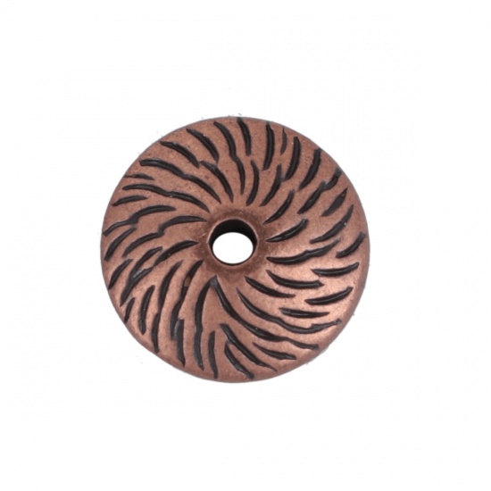 Picture of Zinc Based Alloy Spacer Beads Round Antique Copper Stripe About 12mm Dia, Hole: Approx 1.7mm, 50 PCs