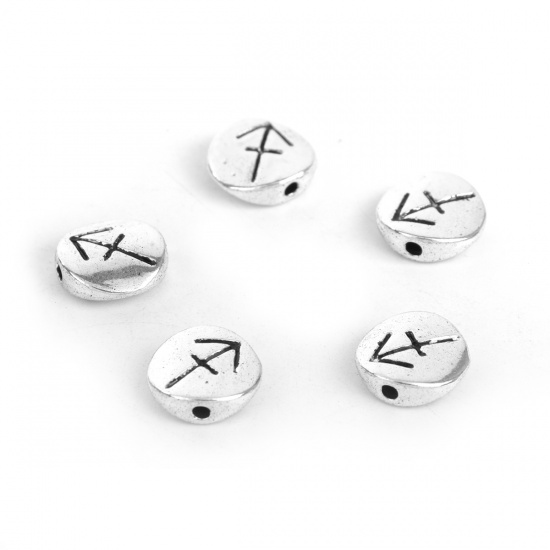 Picture of Zinc Based Alloy Spacer Beads Round Antique Silver Sagittarius Sign Of Zodiac Constellations About 10mm Dia, Hole: Approx 1.5mm, 50 PCs