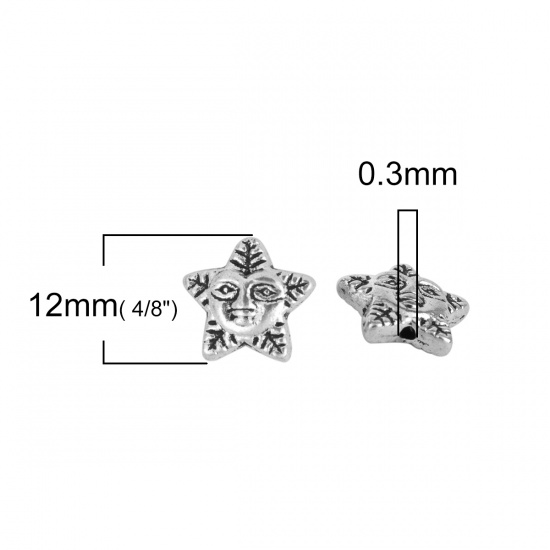 Picture of Zinc Based Alloy Spacer Beads Pentagram Star Antique Silver Color Leaf 12mm x 11mm, Hole: Approx 0.3mm, 50 PCs
