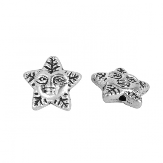 Picture of Zinc Based Alloy Spacer Beads Pentagram Star Antique Silver Color Leaf 12mm x 11mm, Hole: Approx 0.3mm, 50 PCs