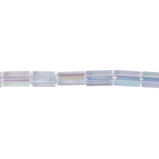 Picture of Glass AB Rainbow Color Aurora Borealis Beads Rectangle Transparent Clear About 8mm x 4mm, Hole: Approx 0.8mm, 32cm long, 2 Strands (Approx 40 PCs/Strand)