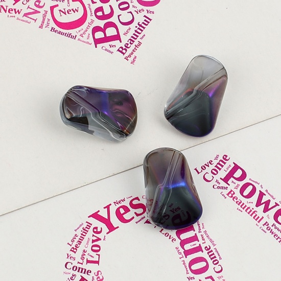Picture of Glass AB Rainbow Color Aurora Borealis Beads Polygon Purple Transparent About 16mm x 10mm, Hole: Approx 1.2mm, 20 PCs