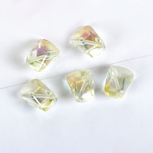Picture of Glass AB Rainbow Color Aurora Borealis Beads Polygon Pale Yellow Transparent About 16mm x 10mm, Hole: Approx 1.2mm, 20 PCs