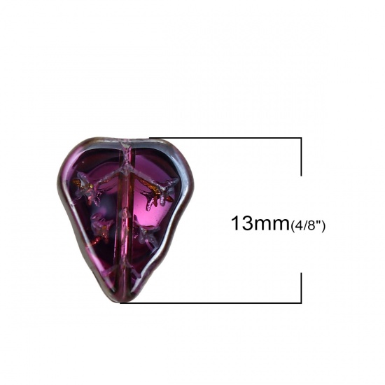 Picture of Glass AB Rainbow Color Aurora Borealis Beads Leaf Gunmetal & Fuchsia Two Tone About 13mm x 10mm, Hole: Approx 0.8mm, 20 PCs