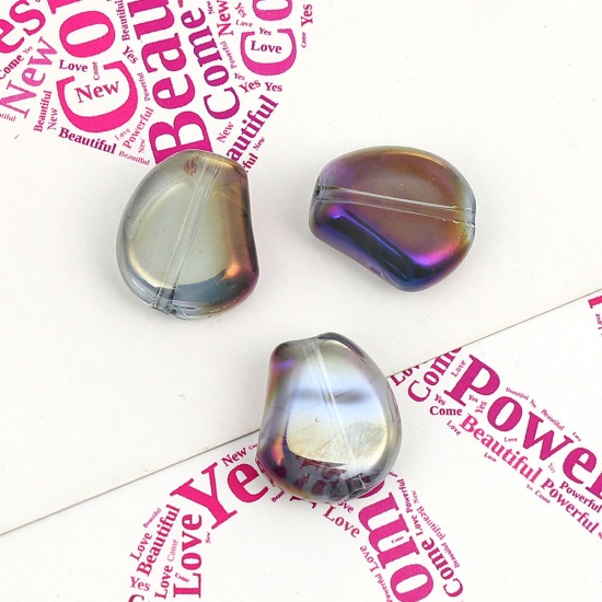 Immagine di Vetro Sciolto AB Arcobaleno colore Aurora Borealis Perline Fagiolino Colore Viola Trasparente Circa 15mm x 13mm, Foro: Circa 1.1mm, 20 Pz