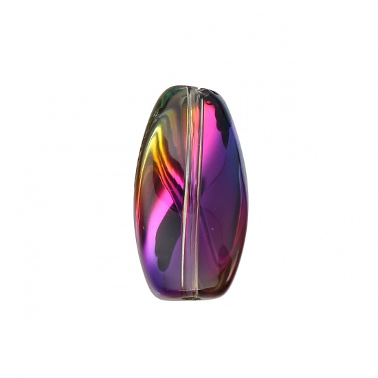 Bild von Glas AB Regenbogenfarbe Nordlicht Perlen Twist Fuchsie & Grün Mixefarbe Oval Muster ca. 17mm x 9mm, Loch: 1.1mm, 20 Stück