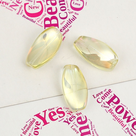 Picture of Glass AB Rainbow Color Aurora Borealis Beads Twist Pale Yellow Oval Pattern Transparent About 17mm x 9mm, Hole: Approx 1.1mm, 20 PCs