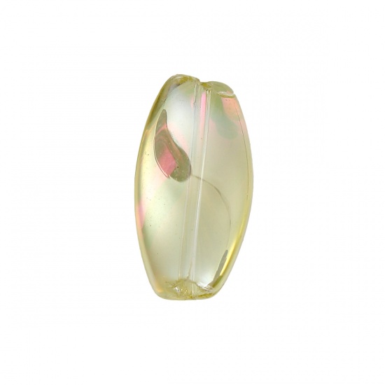 Picture of Glass AB Rainbow Color Aurora Borealis Beads Twist Pale Yellow Oval Pattern Transparent About 17mm x 9mm, Hole: Approx 1.1mm, 20 PCs