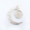 Picture of Zinc Based Alloy Pendants Crescent Moon Double Horn Silver Plated Round Cabochon Settings (Fits 14mm Dia.) 41mm x 34mm, 5 PCs