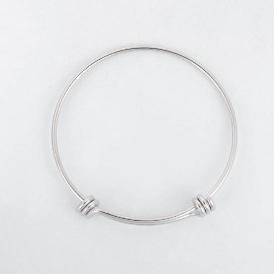 Picture of Stainless Steel Bangles Bracelets Round Silver Tone Expandable 21cm(8 2/8") long - 19cm(7 4/8") long, 1 Piece