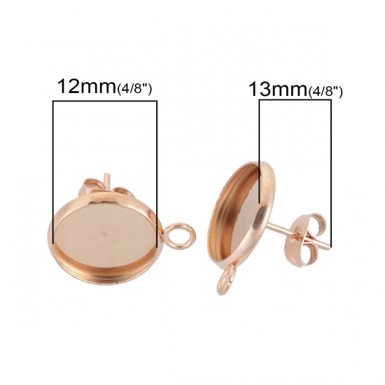 Bild von 304 Edelstahl Ohrring Ohrstecker Rund Rosegold Mit Öse Cabochon Fassung (für 12mm D.) 18mm x 14mm, Drahtstärke: (20 gauge), 10 Stück”
